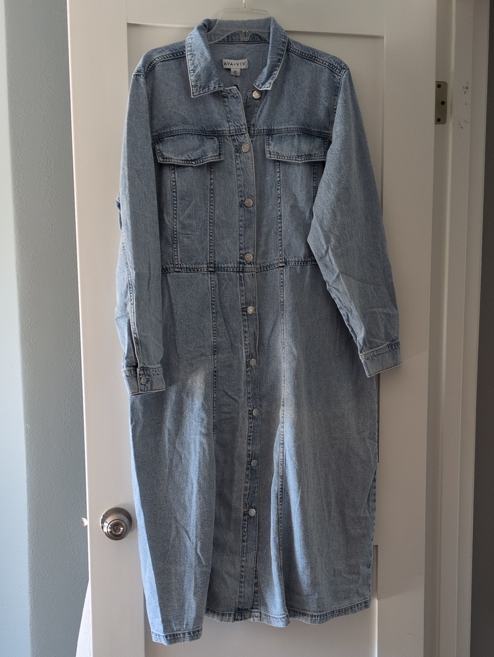 Light Blue Denim Button-Front Dress